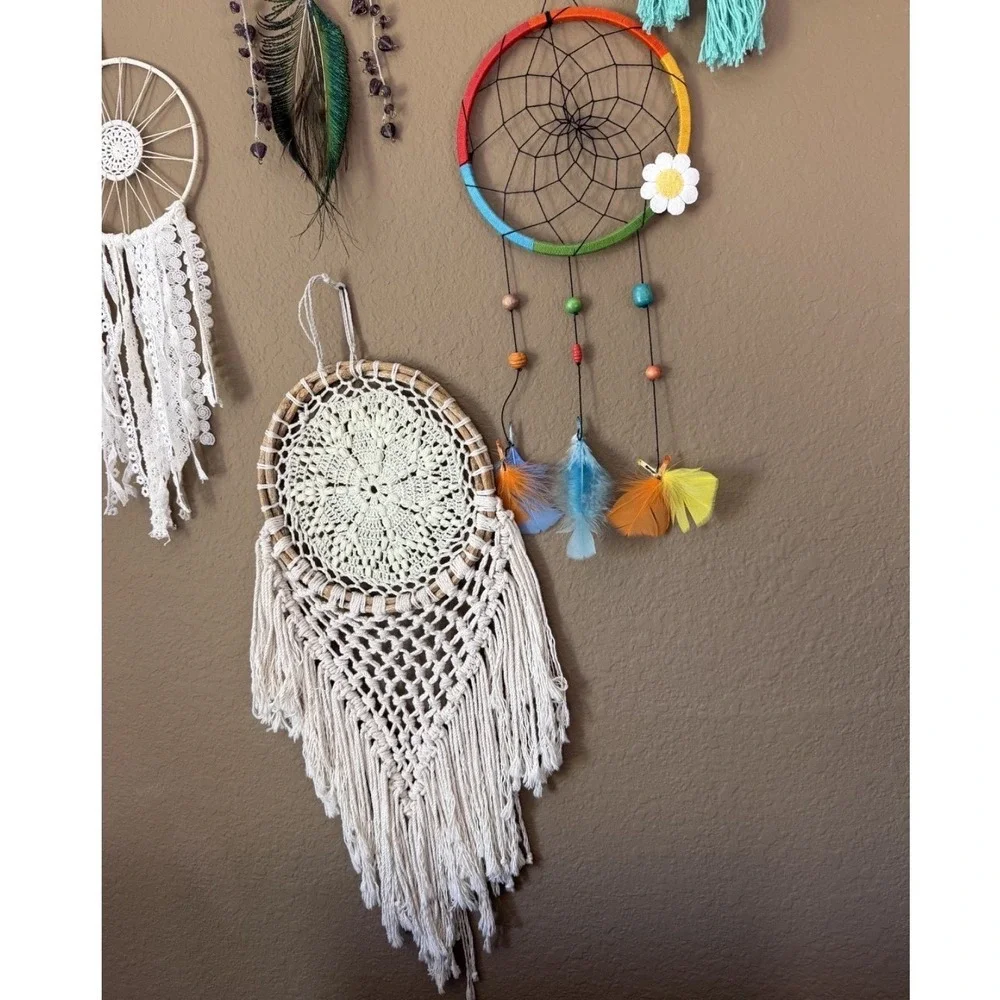 Lot of 14 Dream Catchers Boho Wall Hanging Handmade Feather Macrame Mixed Sizes